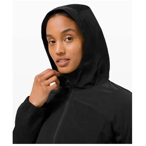 Lululemon Ready to Go Jacket Black Water Repellent Hooded Athletic Gym Travel